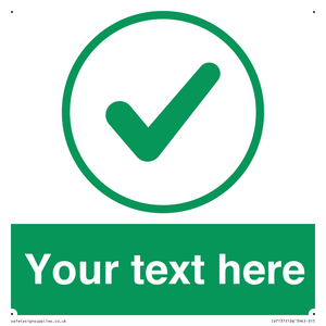 Custom green background, green tick in circle sign